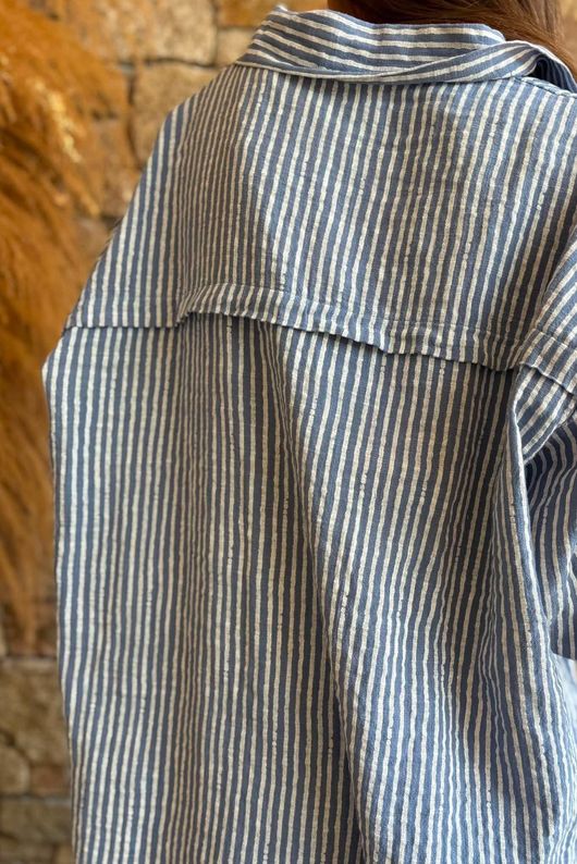 Sundaze Cheesecloth Chalk Stripe Boyfriend Shirt Denim